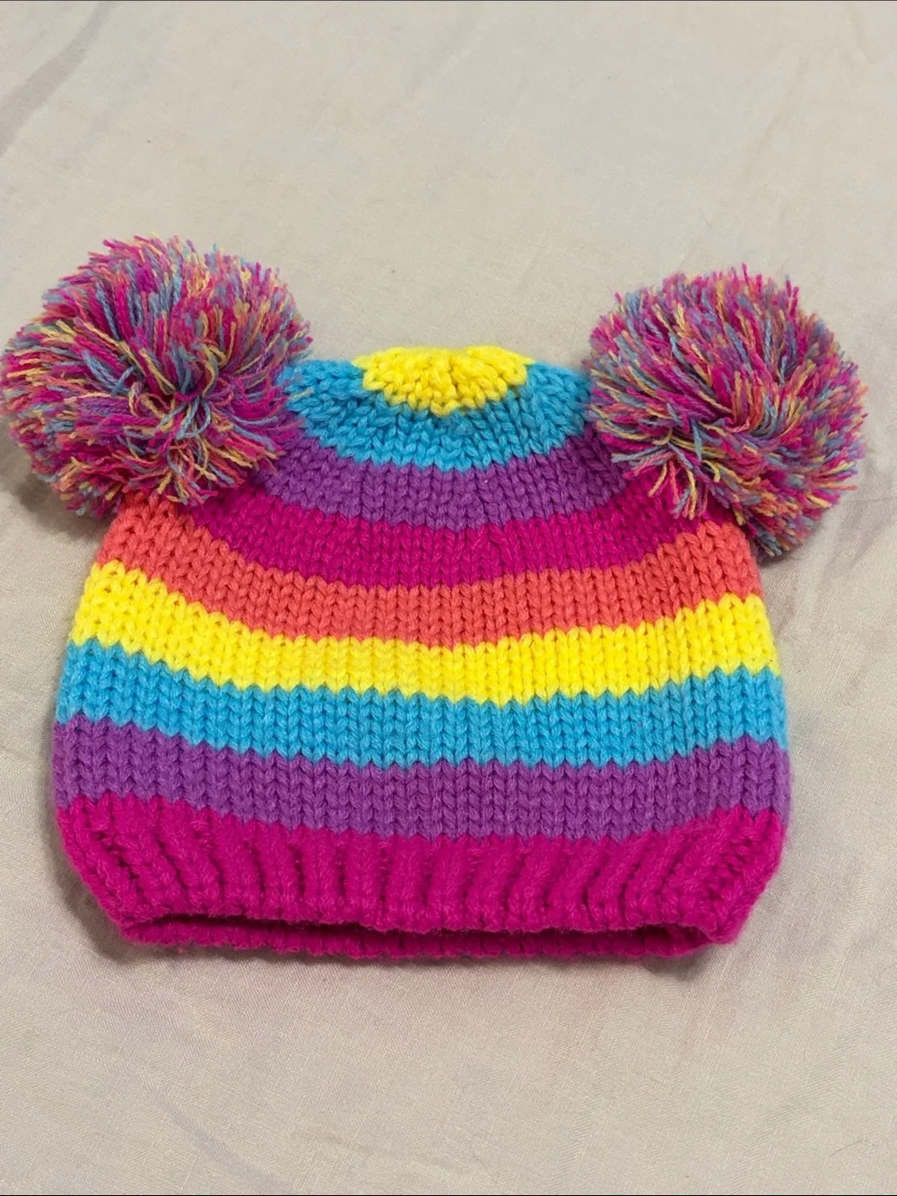 Bright jewle tone knit beanie with Pom Pom accents small child acrylic